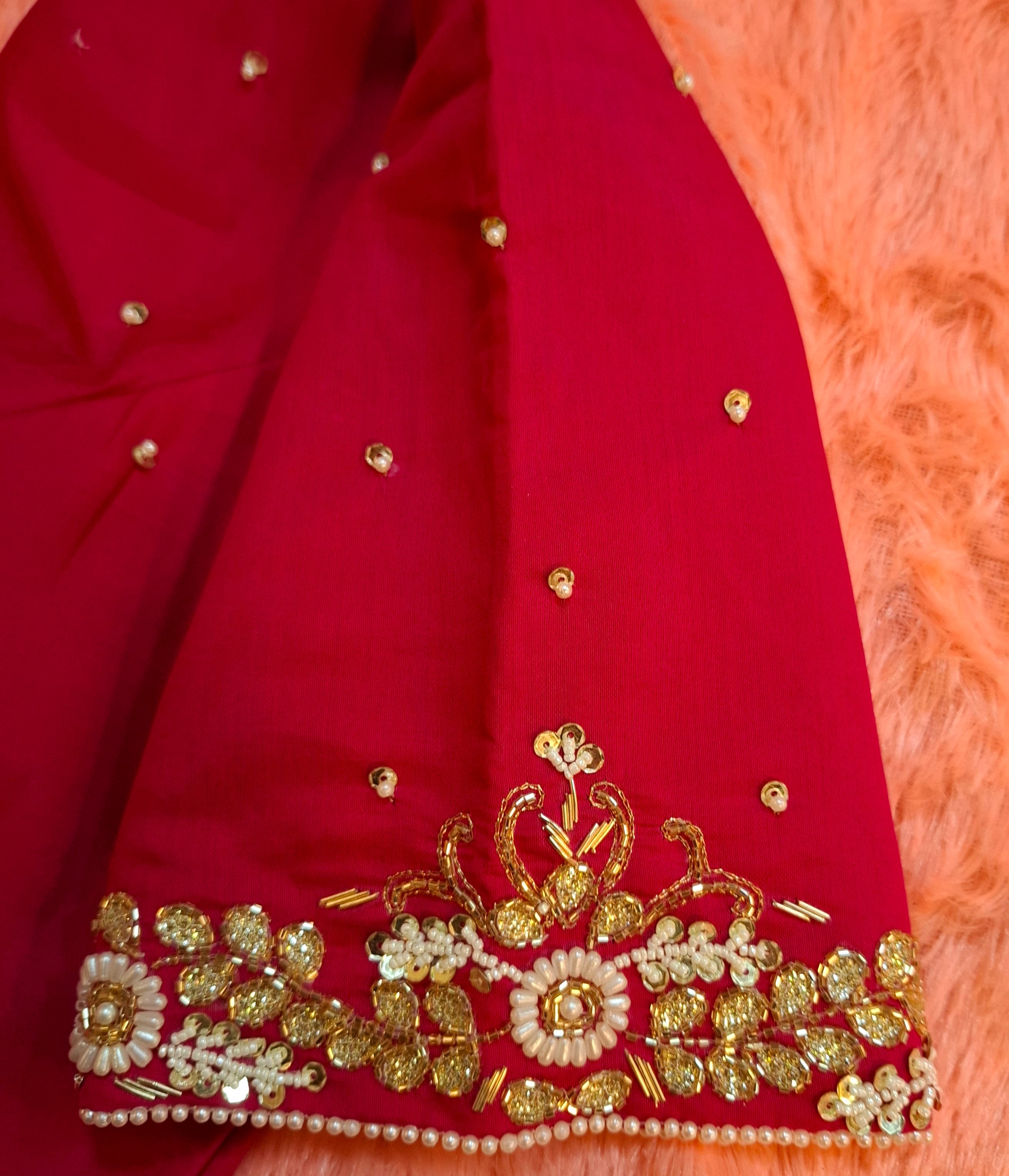 Hot Pink Silk Hand Embroidered Zardosi Readymade Blouse