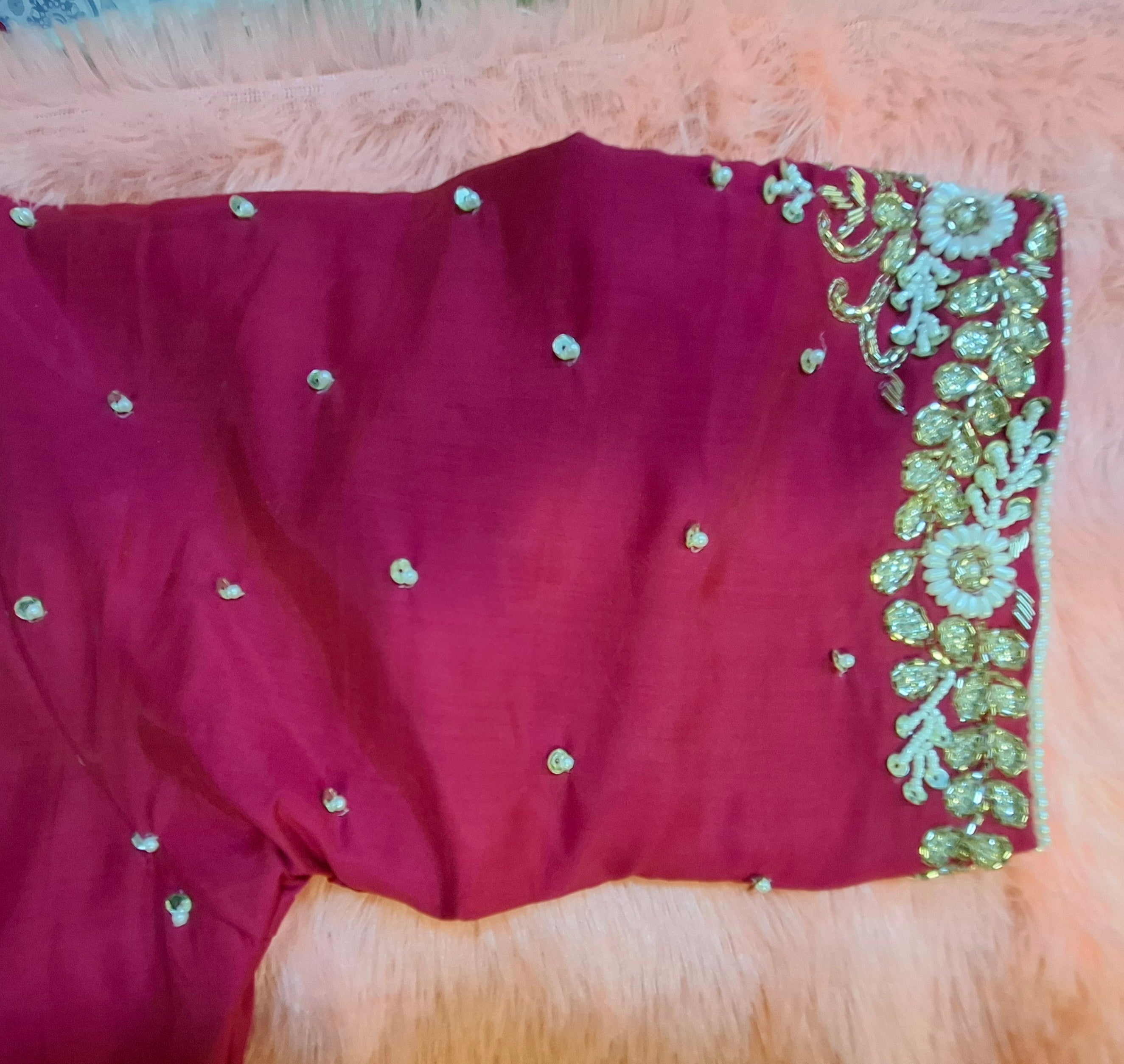 Hot Pink Silk Hand Embroidered Zardosi Readymade Blouse