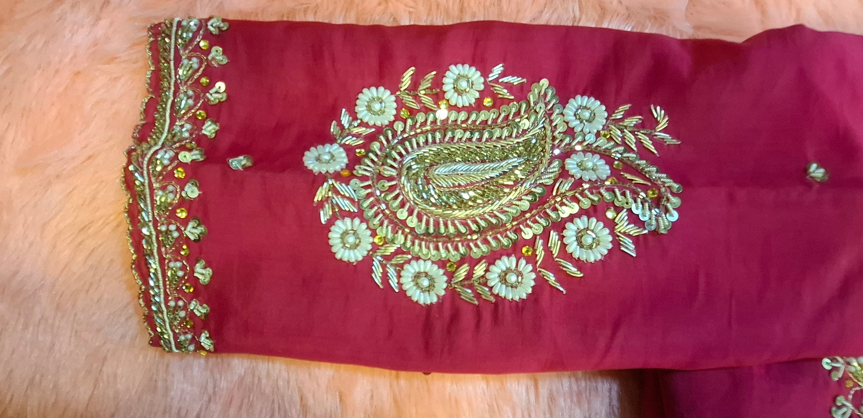 Hot Pink Cotton Silk Hand Embroidered Zardosi Blouse