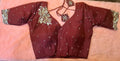 Maroon Silk Hand Embroidered Readymade Blouse with Pearls