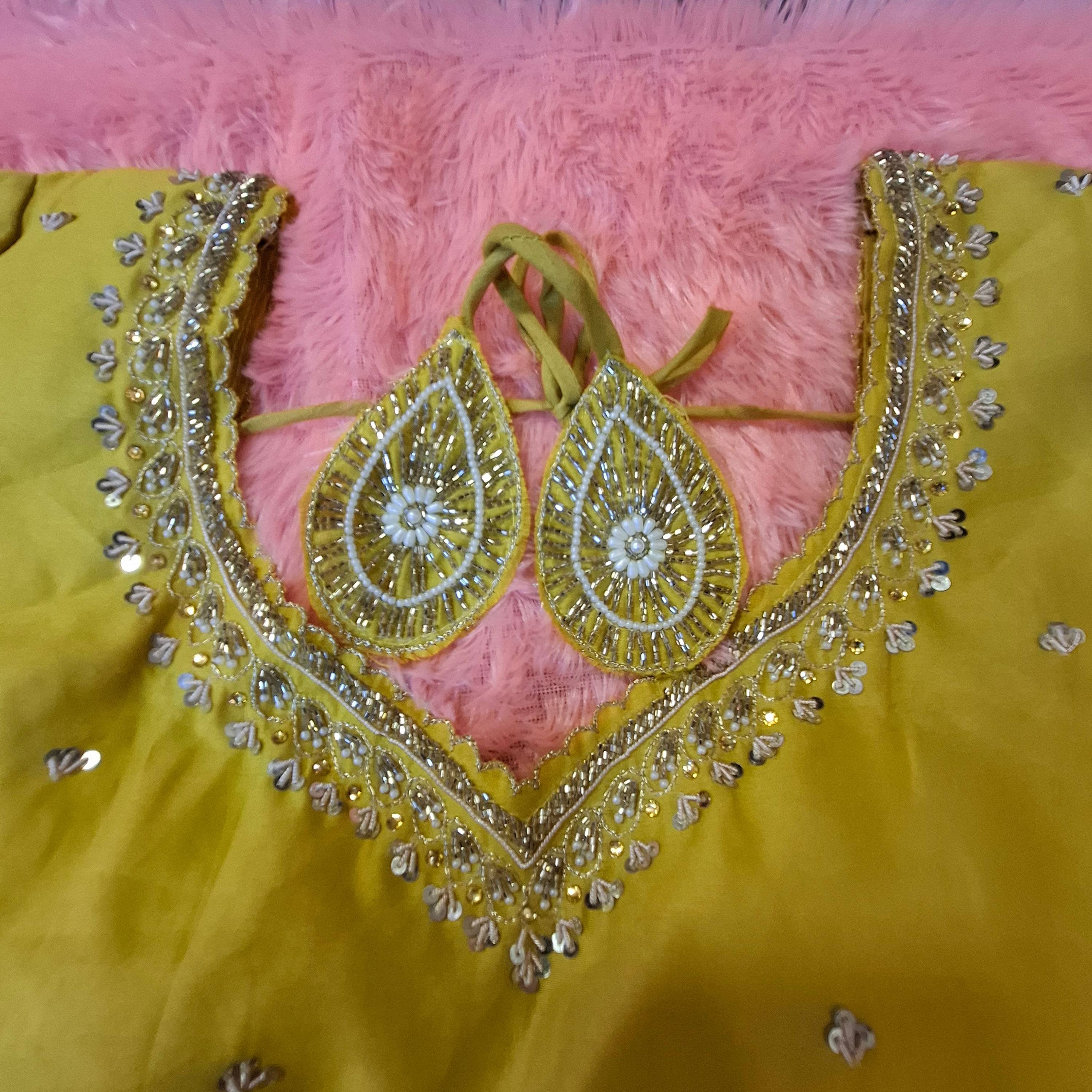 Mustard Yellow Cotton Silk Hand Embroidered Readymade Blouse