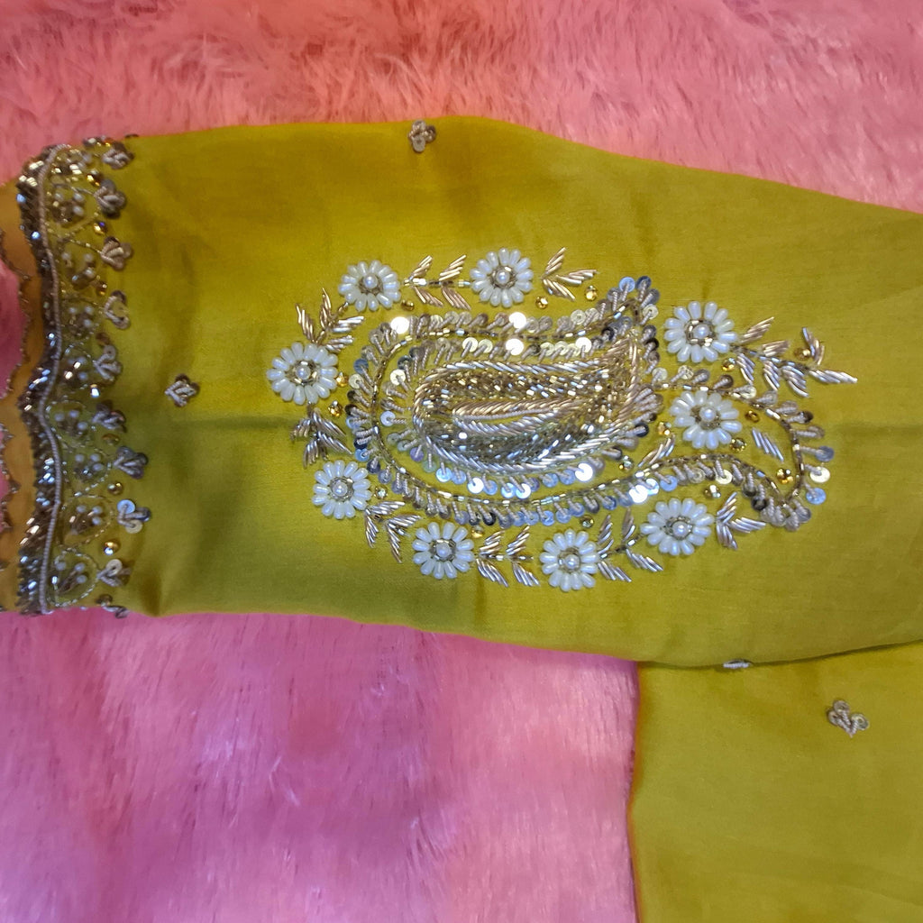Mustard Yellow Cotton Silk Hand Embroidered Readymade Blouse