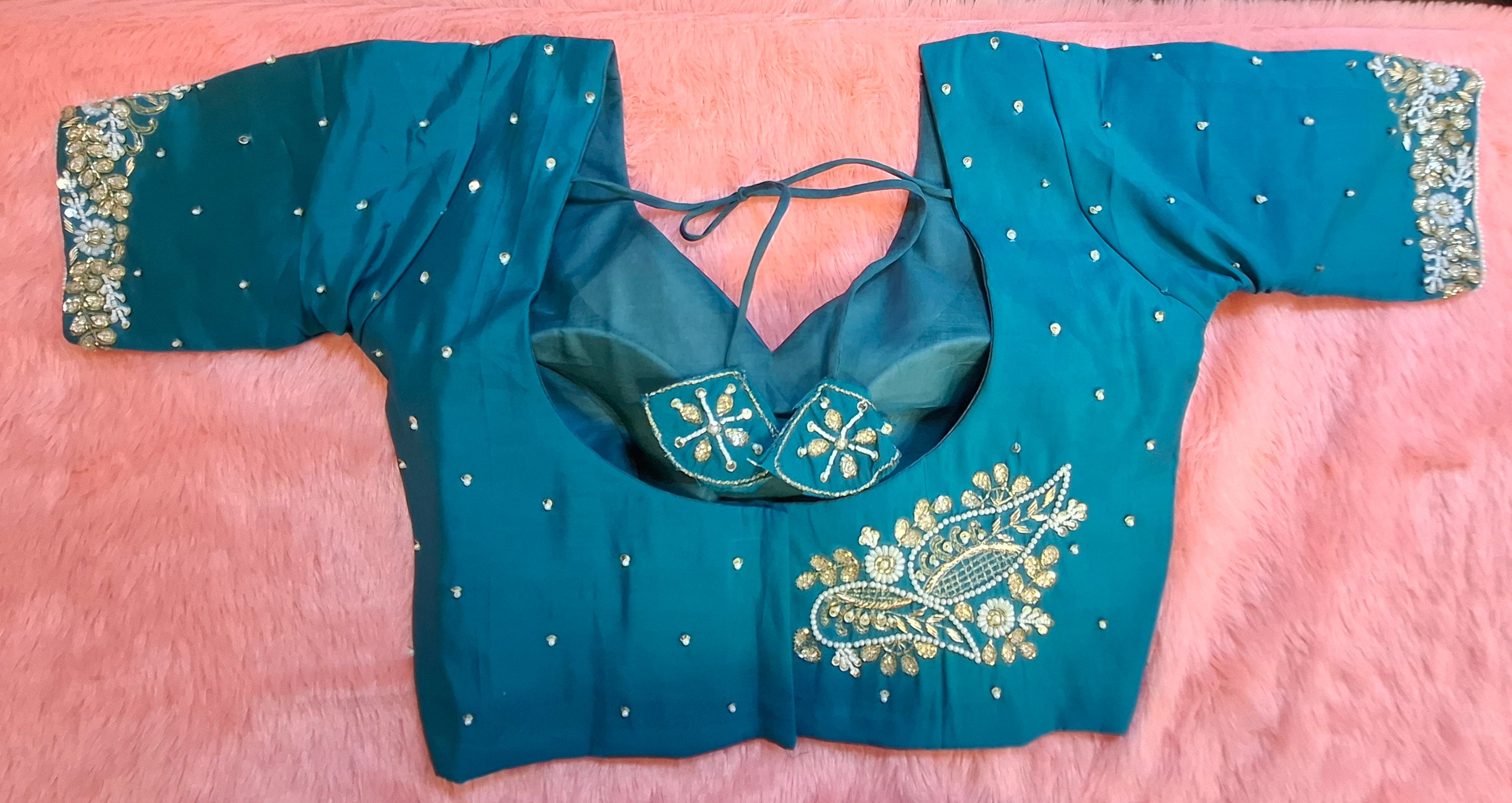 Peacock Hand Embroidered Silk Readymade Blouse