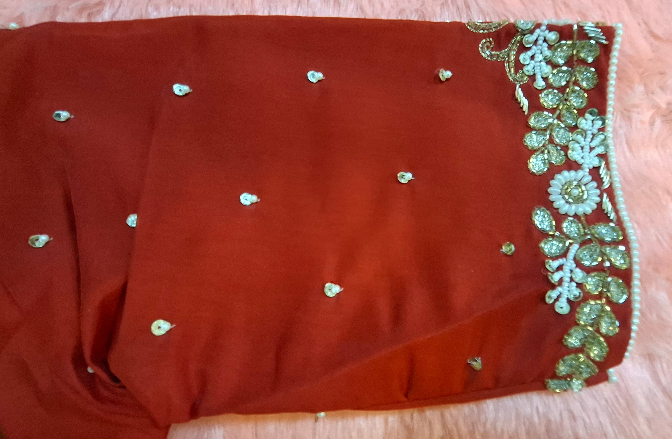 Red Silk Hand Embroidered Readymade Blouse with Zardosi Work
