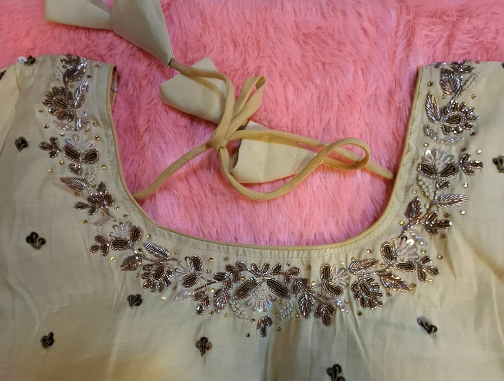 Beige Cotton Silk Hand Embroidered Zardosi Blouse