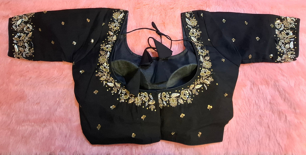 Black Cotton Silk Hand Embroidered Zardosi Blouse