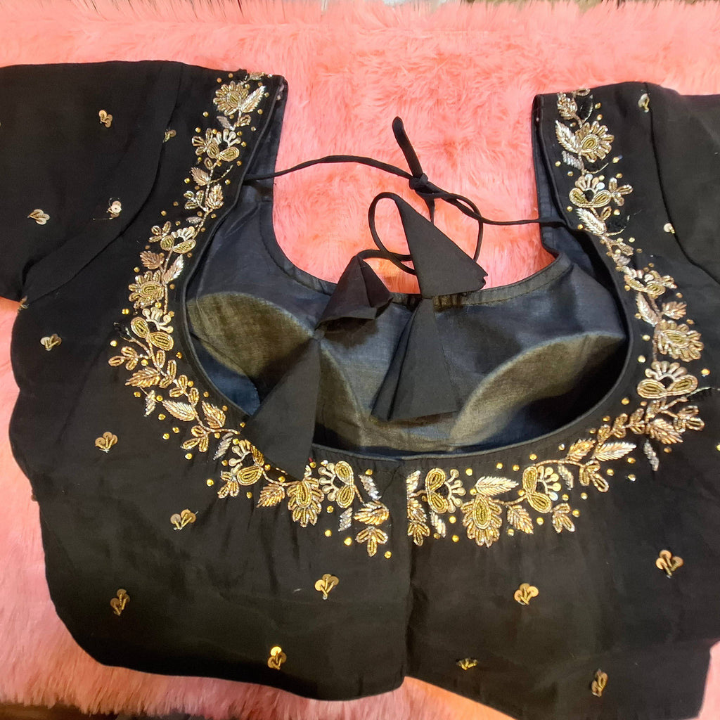 Black Cotton Silk Hand Embroidered Zardosi Blouse