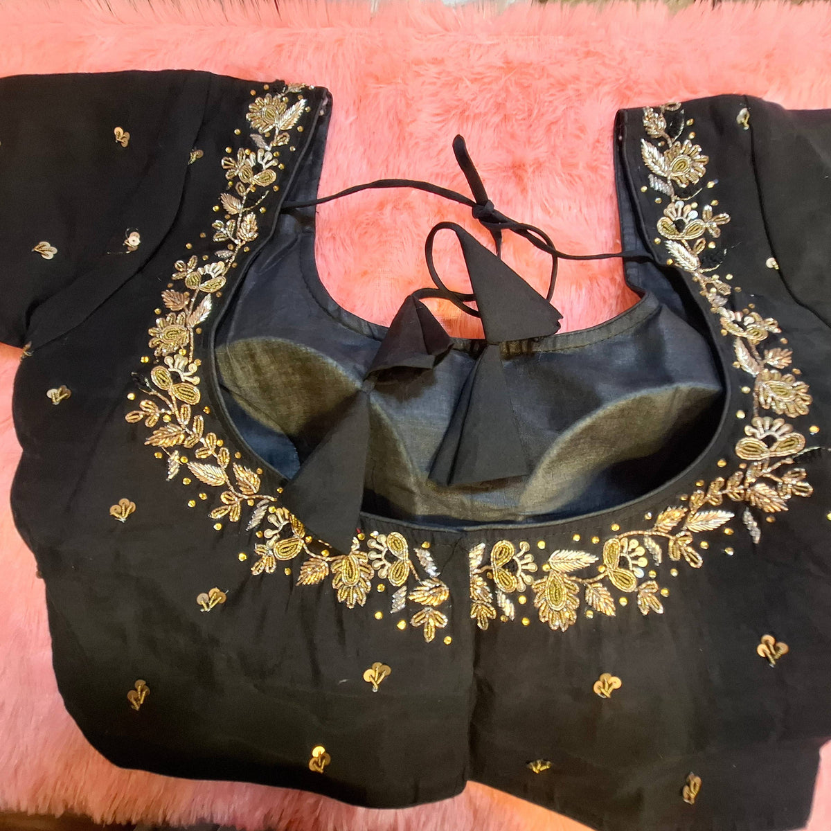 Black Cotton Silk Hand Embroidered Zardosi Blouse