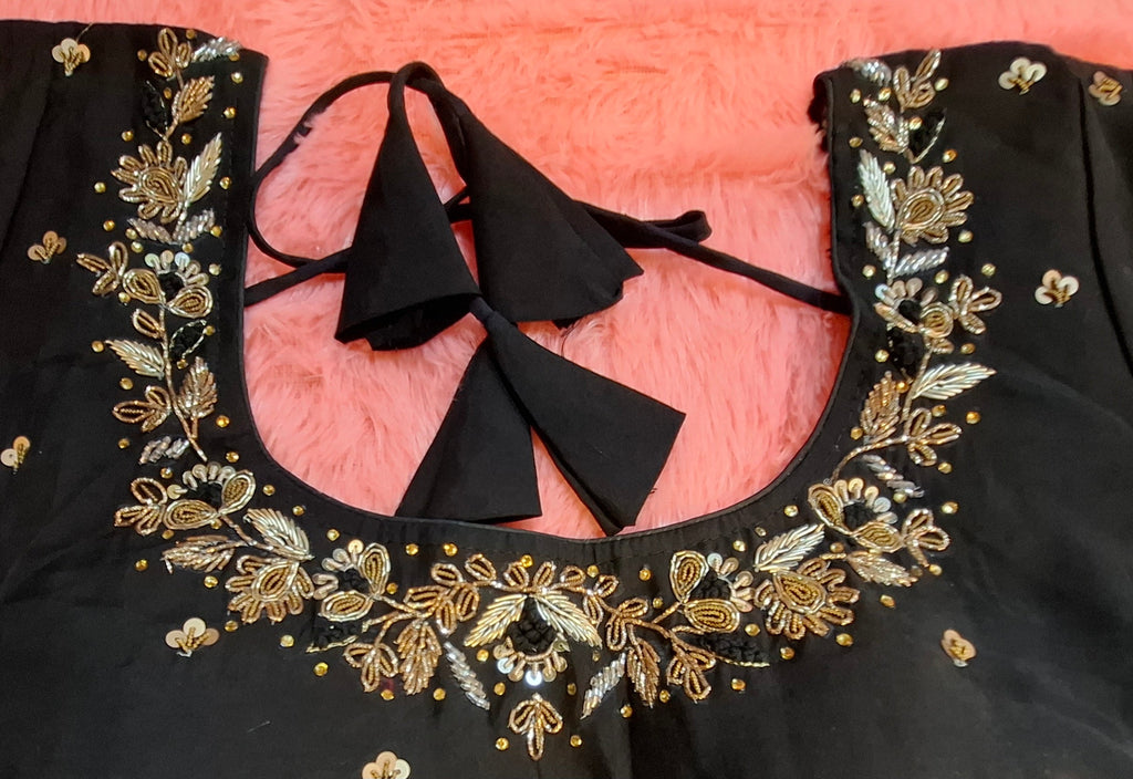 Black Cotton Silk Hand Embroidered Zardosi Blouse