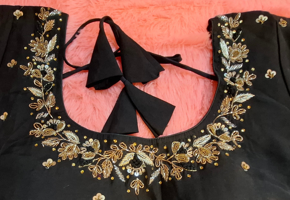 Black Cotton Silk Hand Embroidered Zardosi Blouse