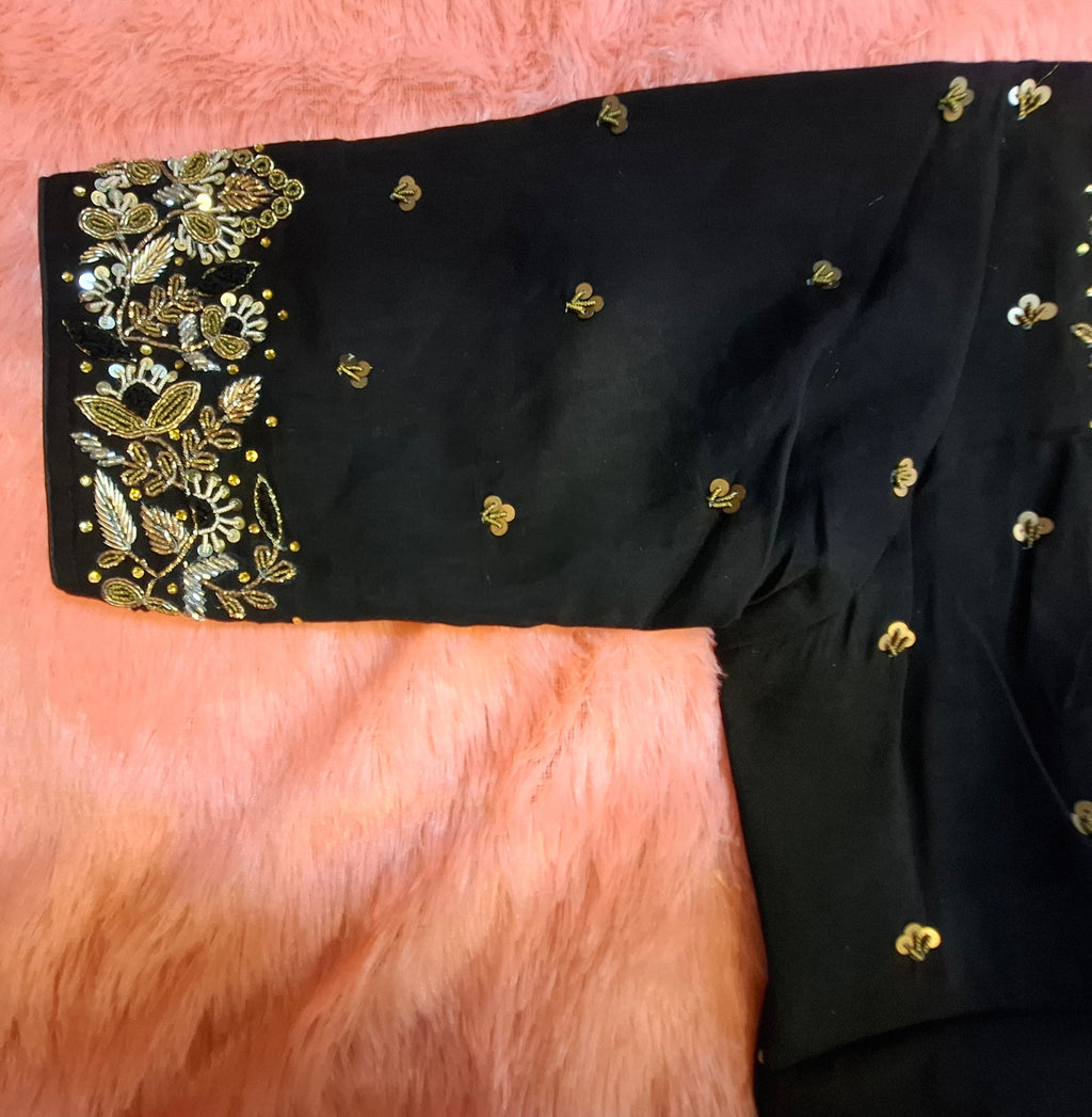 Black Cotton Silk Hand Embroidered Zardosi Blouse