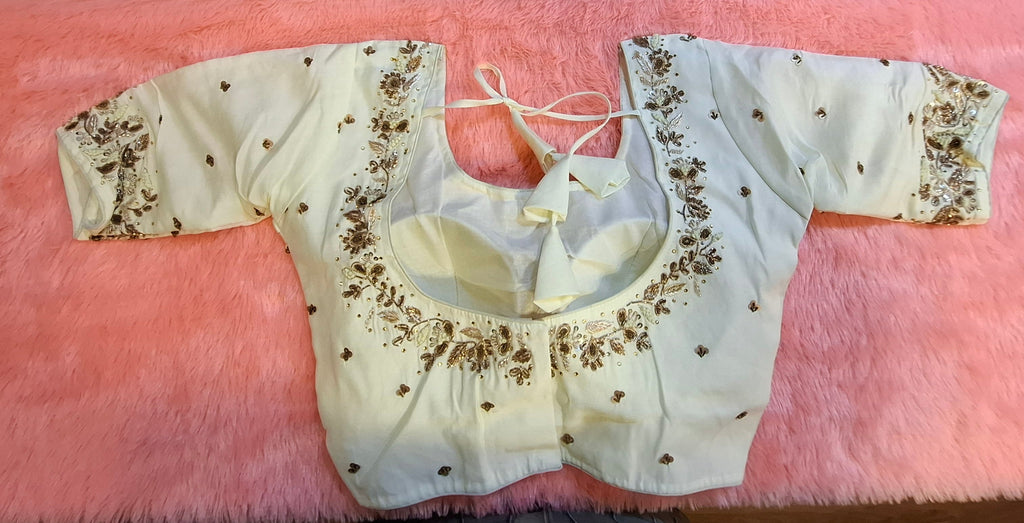 Off-White Cotton Silk Hand Embroidered Readymade Blouse