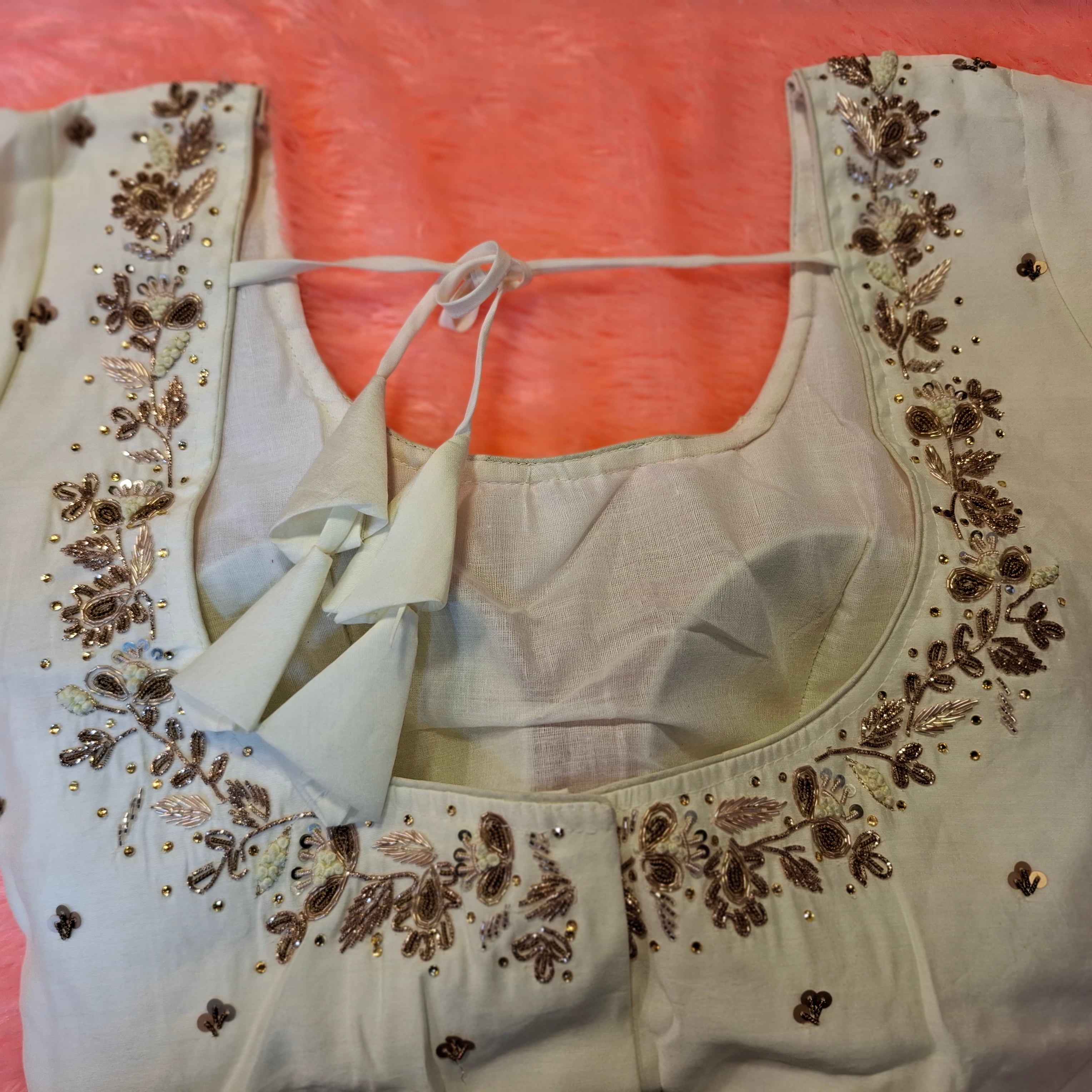 Off-White Cotton Silk Hand Embroidered Readymade Blouse