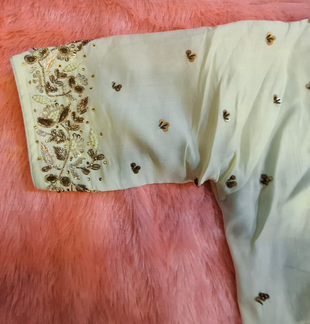 Off-White Cotton Silk Hand Embroidered Readymade Blouse