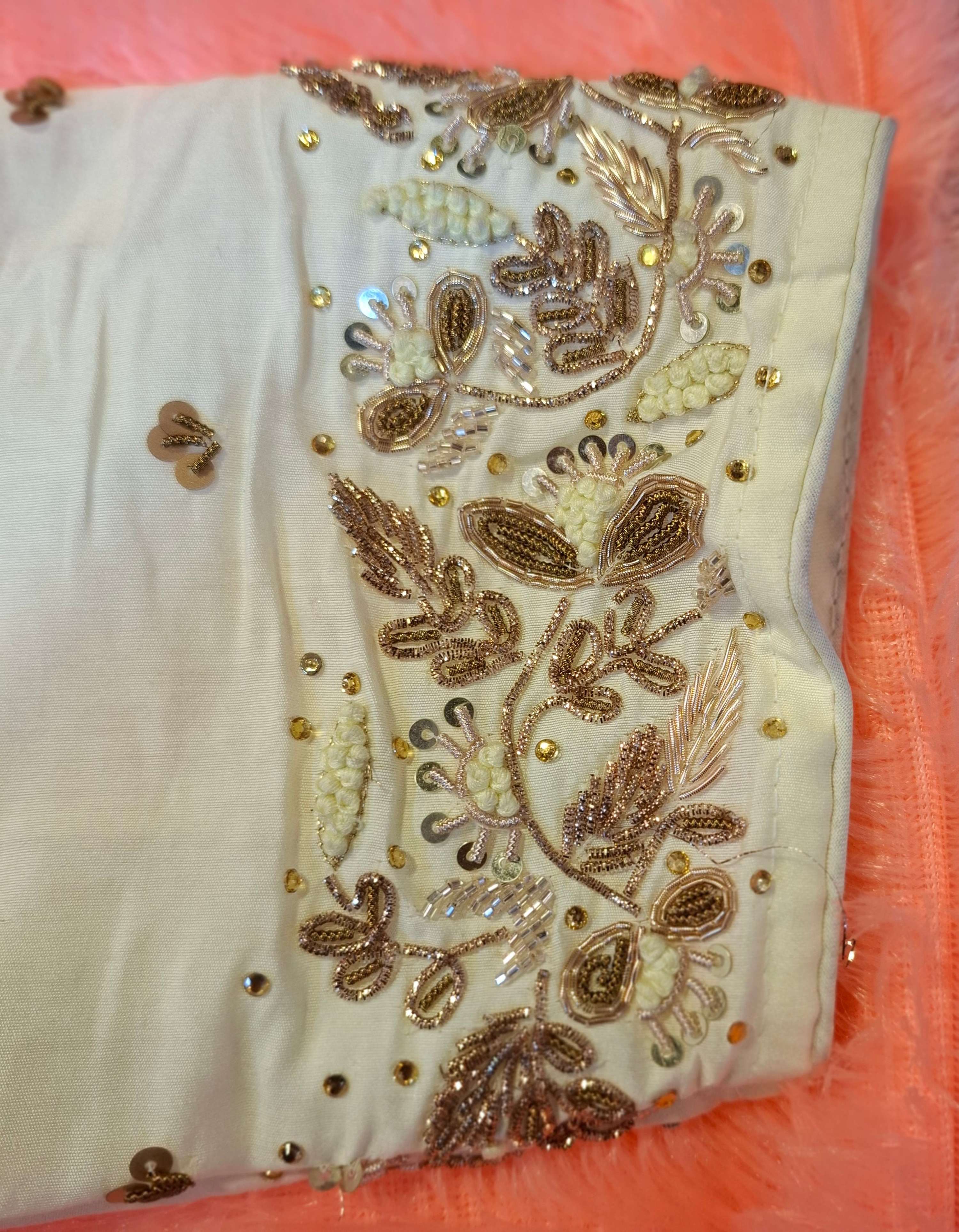 Off-White Cotton Silk Hand Embroidered Readymade Blouse