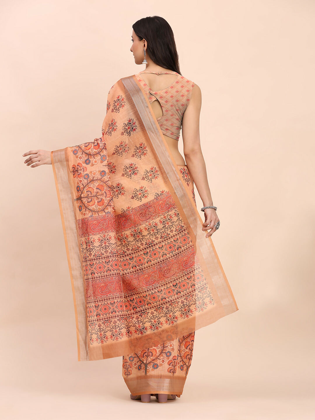 Orange Linen Cotton Saree with Matching Blouse Piece