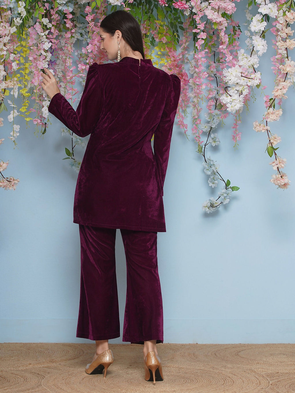 Joban Fashion Wine Velvet Hand Embellished Coord Set