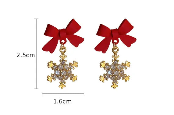 Zircon Snowflake Bow Earrings in Red or Black Winter Jewelry - Image 6