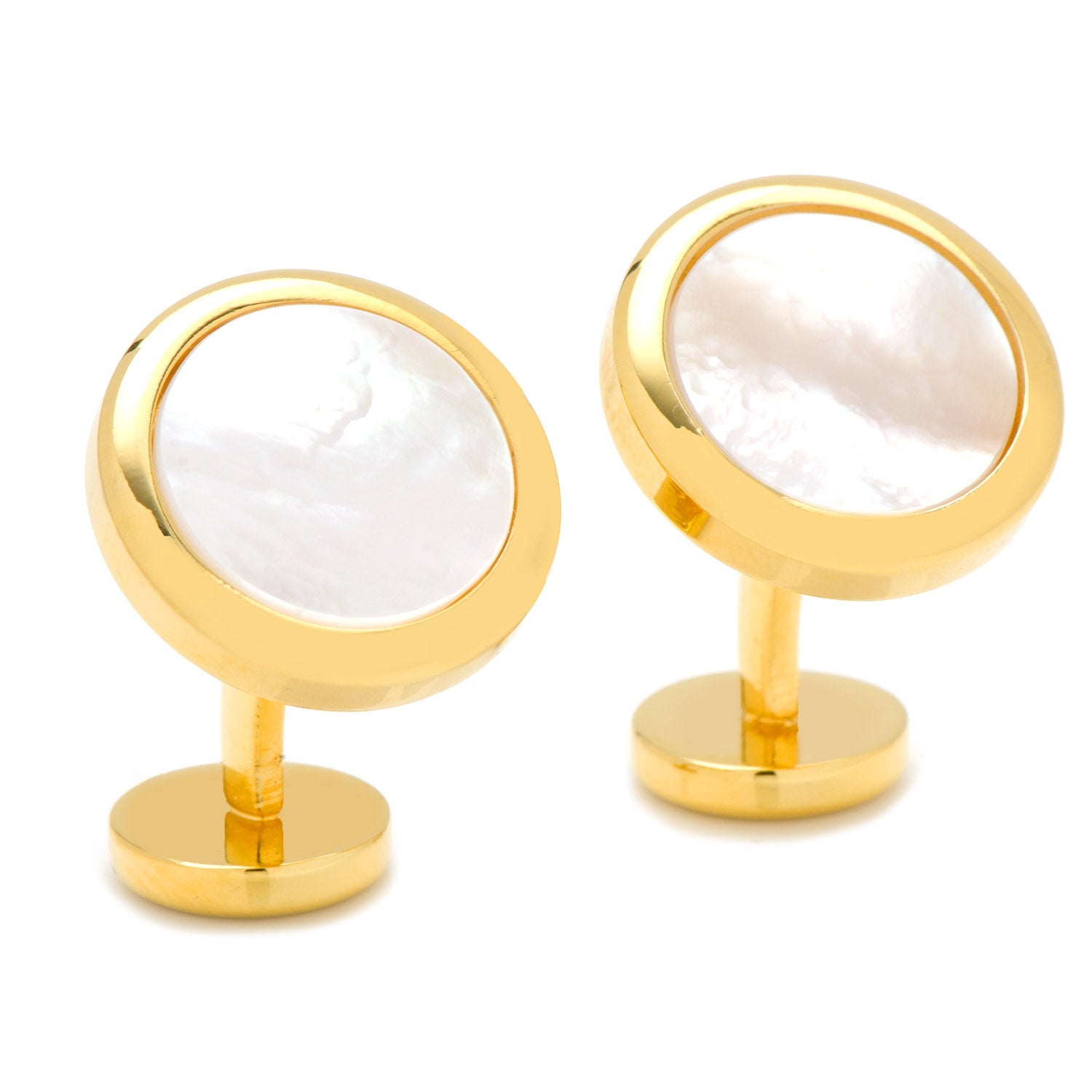 Double Sided Gold Mother of Pearl Round Beveled Cufflinks