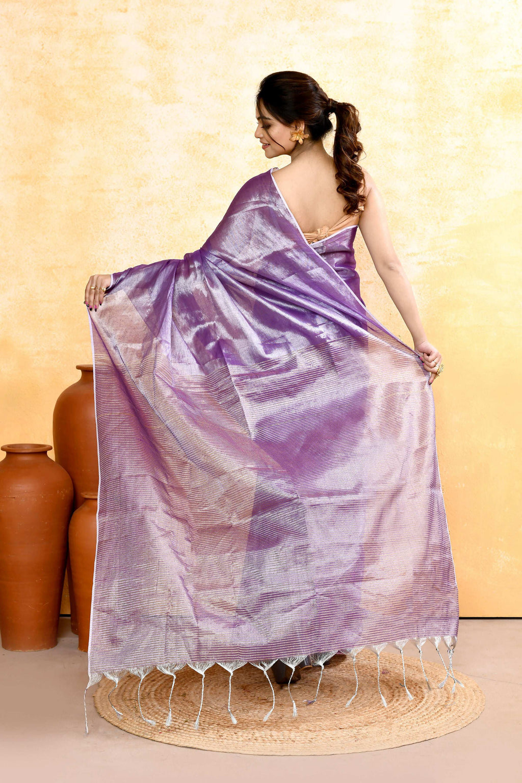 Lavender Dual Tone Organic Tissue Saree with Blouse Piece