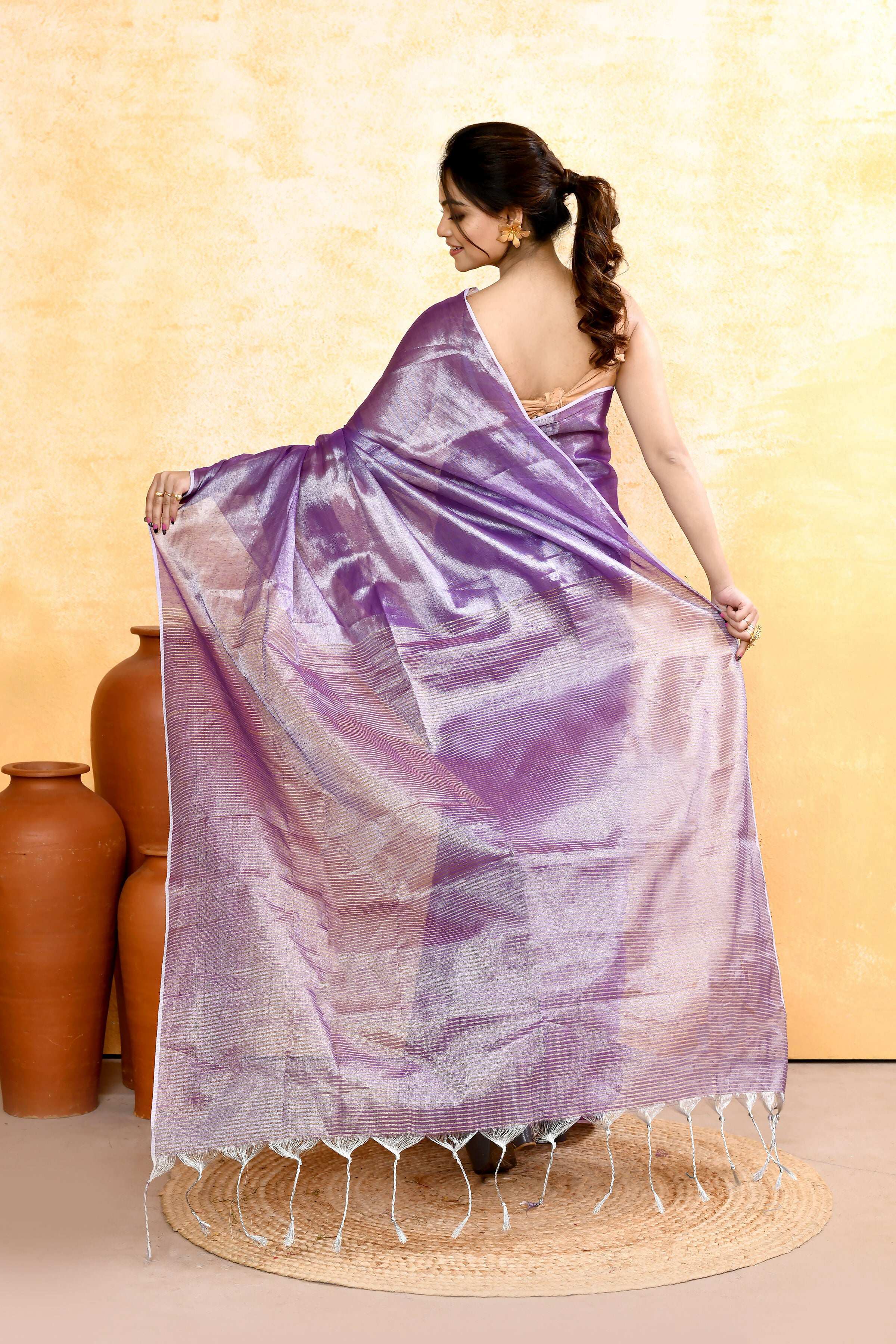 Lavender Dual Tone Organic Tissue Saree with Blouse Piece