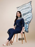 Multicolor Hand Embroidered Kurta with Pant and Dupatta Set