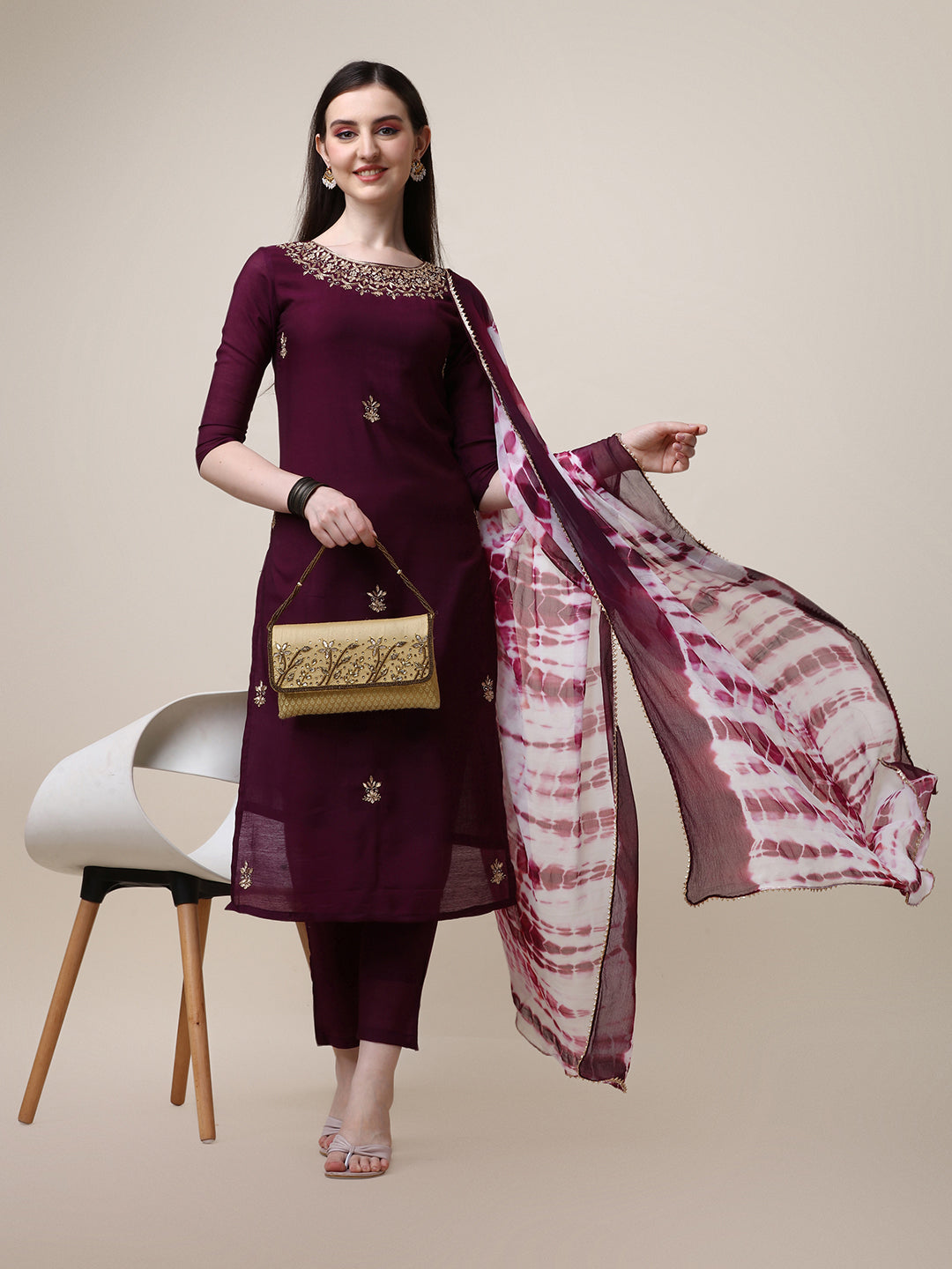 Hiral Fashion multicolor hand-embroidered rayon kurta with matching pant and dupatta