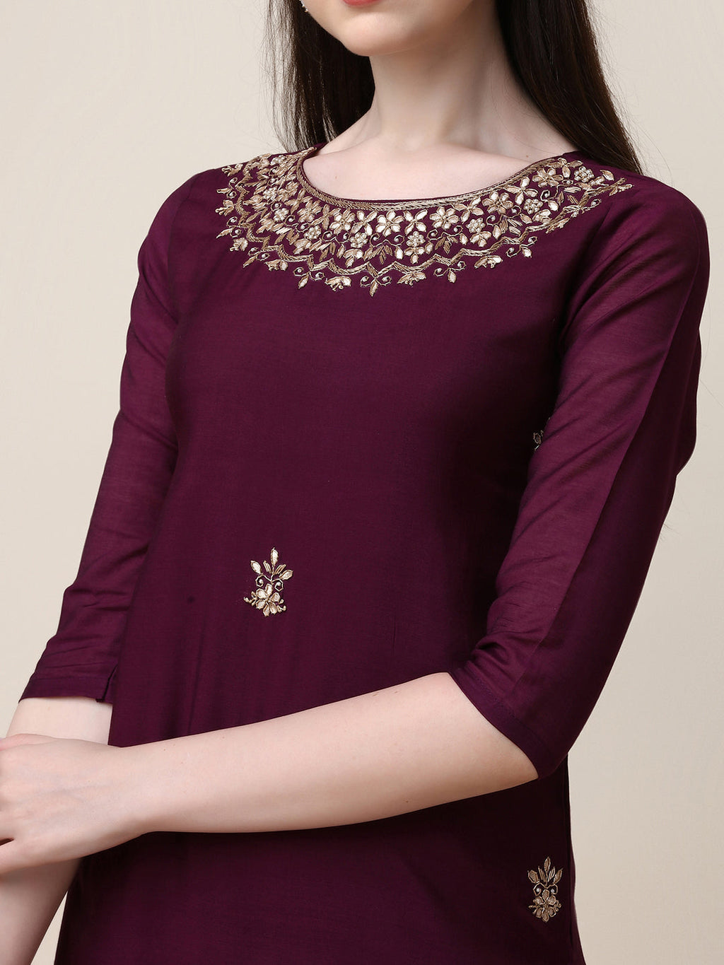 Multicolor Hand Embroidered Kurta with Pant and Dupatta Set