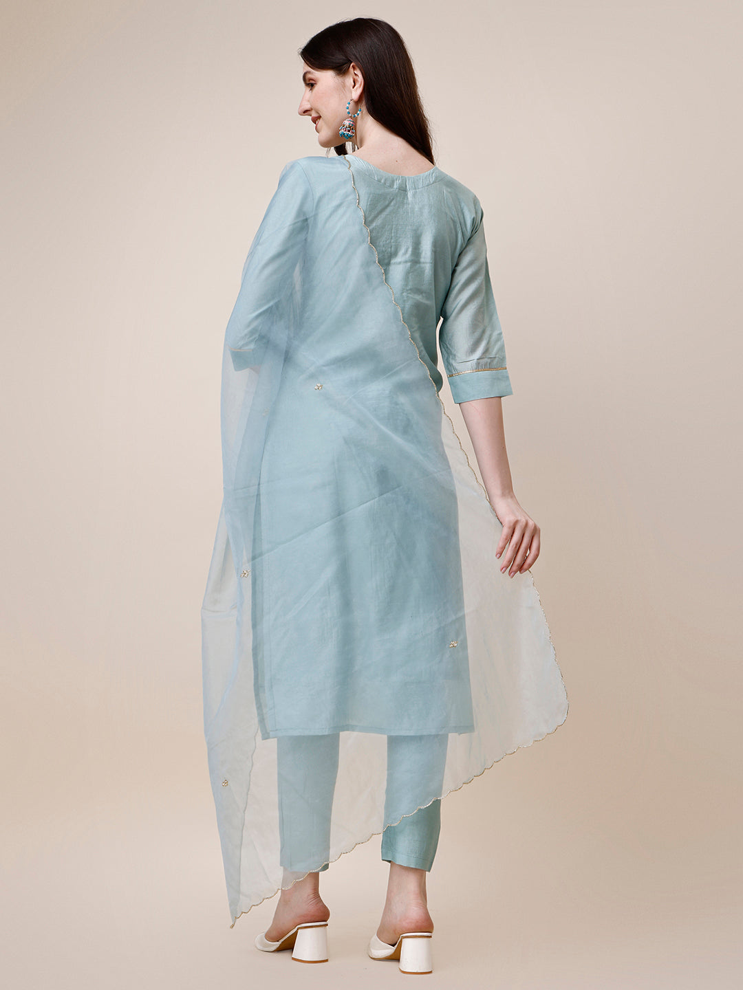 Hand Embroidered Multicolor Rayon Kurta Set with Pant and Dupatta