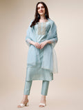 Hand Embroidered Multicolor Rayon Kurta Set with Pant and Dupatta