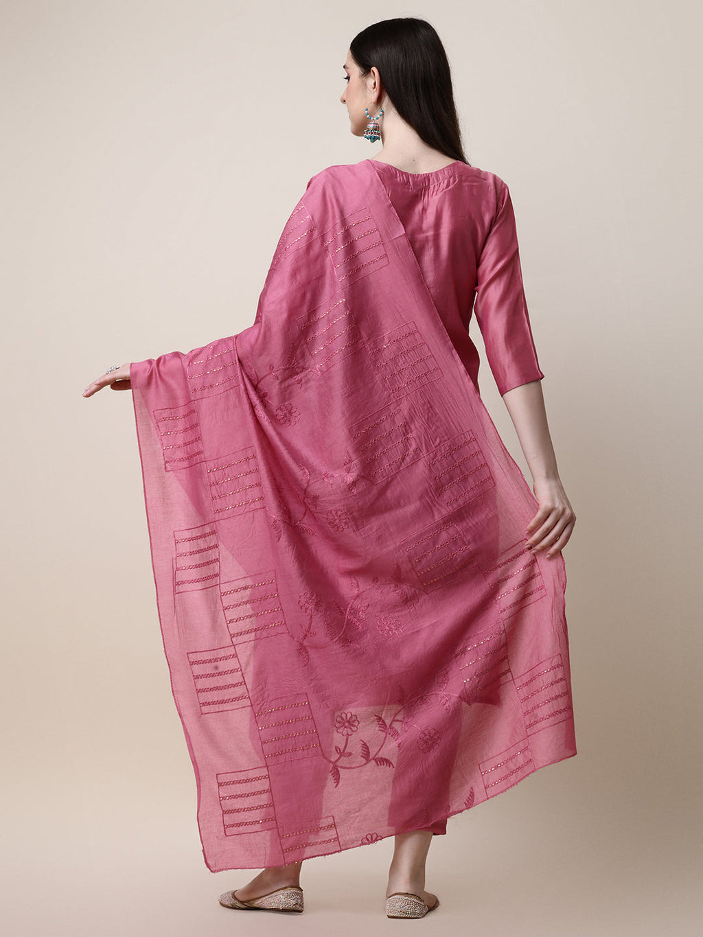 Embroidered Pink Kurta Set with Pant and Dupatta - 3-Piece Outfit
