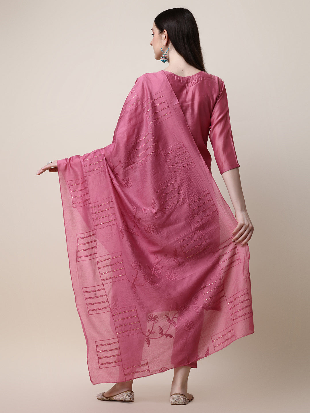Embroidered Pink Kurta Set with Pant and Dupatta - 3-Piece Outfit