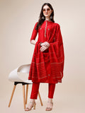 Multicolor embroidered kurta with mandarin collar, paired with matching pants and dupatta