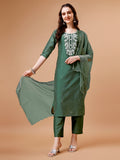 Multicolor Hand Beads Embroidered Kurta Set with Pant and Dupatta