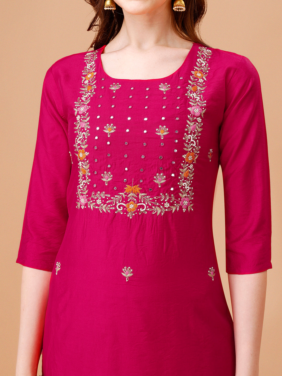 Multicolor Rayon Hand Embroidered Kurta Set with Dupatta