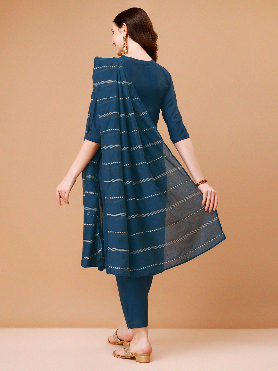Multicolor Hand Embroidered Kurta Set with 3/4 Sleeves
