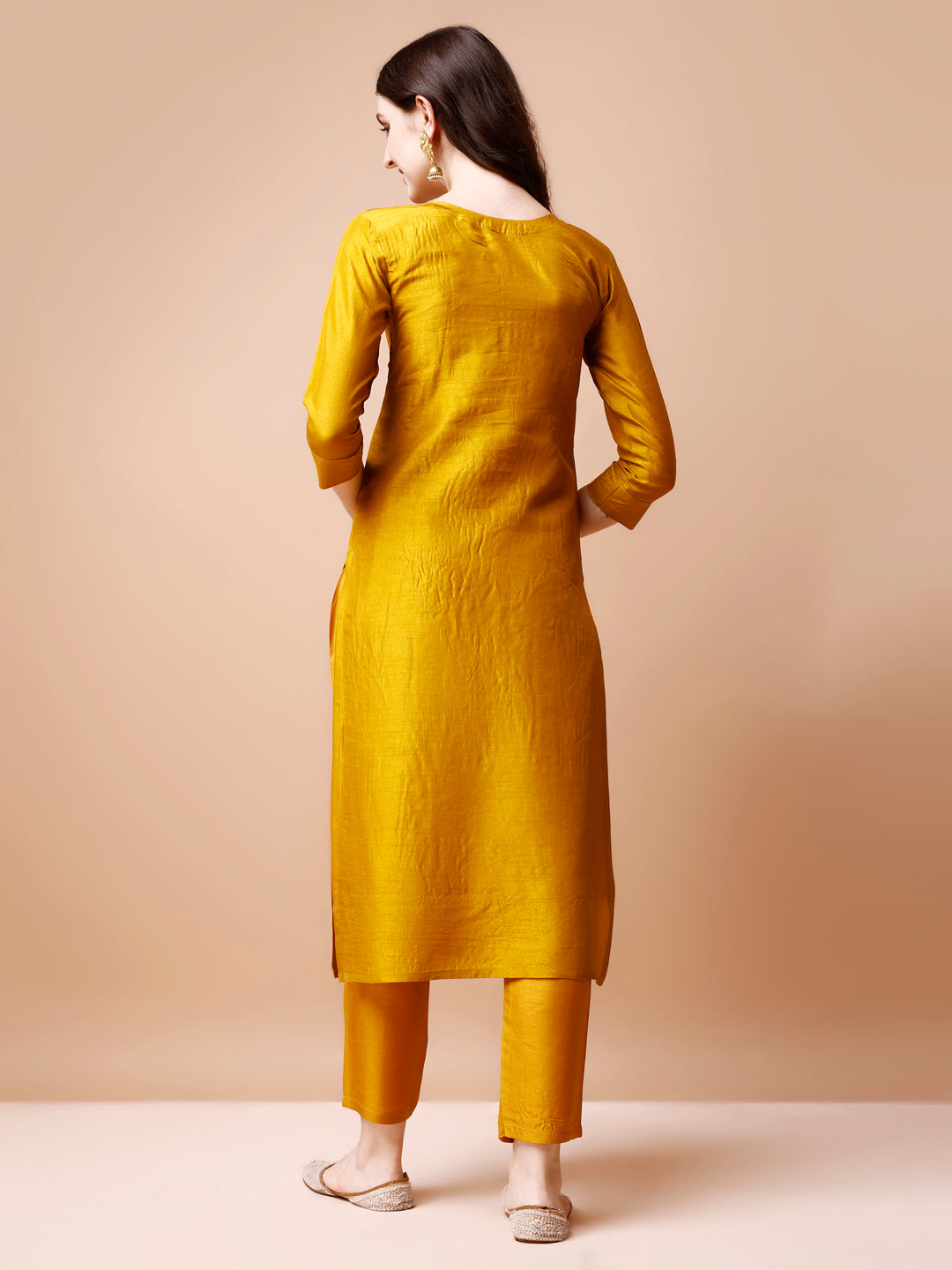 Multicolor Hand Embroidered Rayon Kurta Set with Organza Dupatta