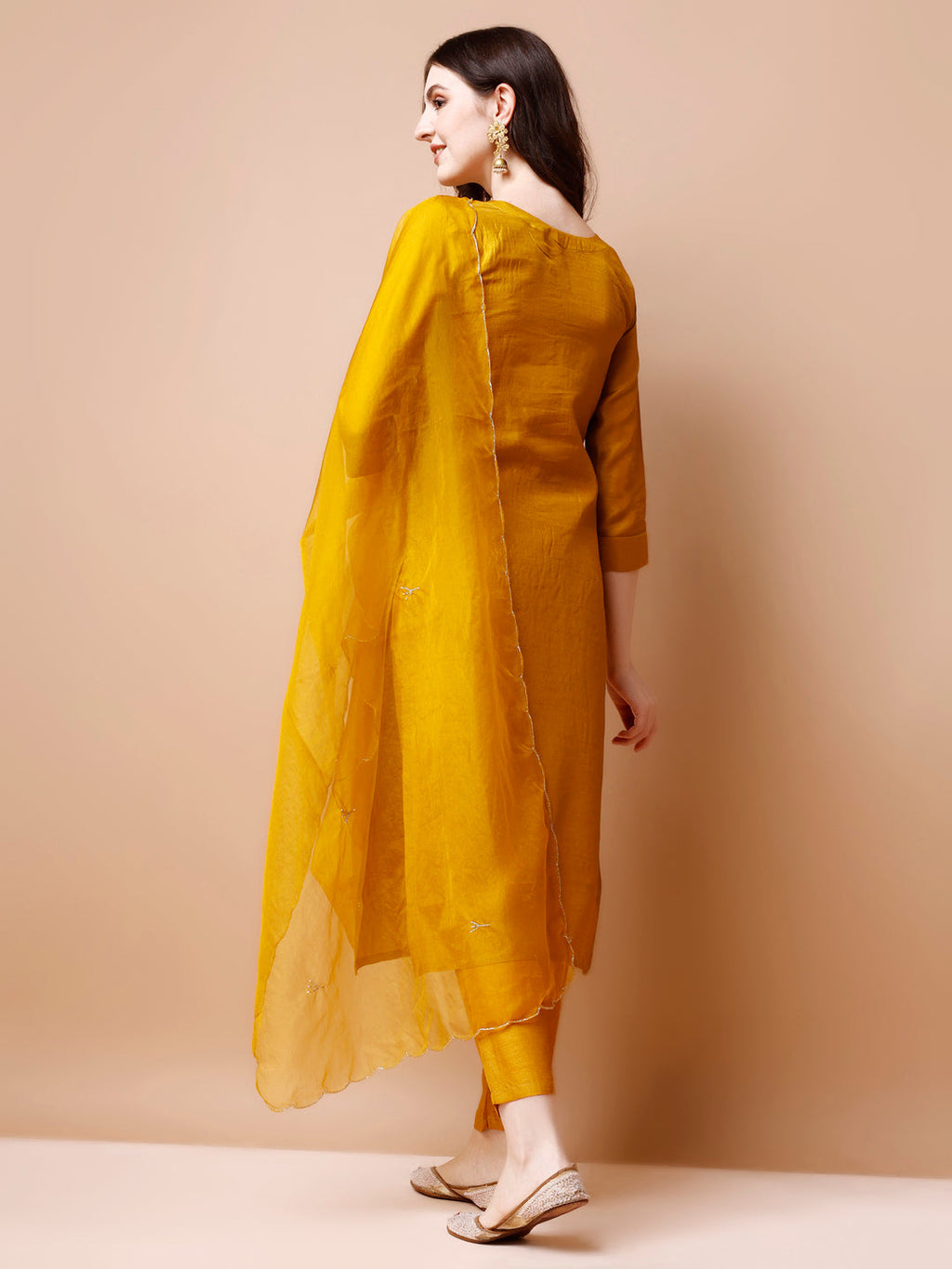 Multicolor Hand Embroidered Rayon Kurta Set with Organza Dupatta