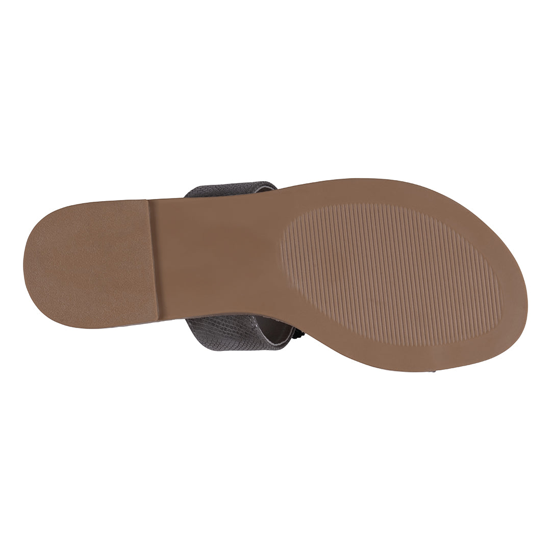 Women's Black Embellished Flower Toe Ring Flat Sandals