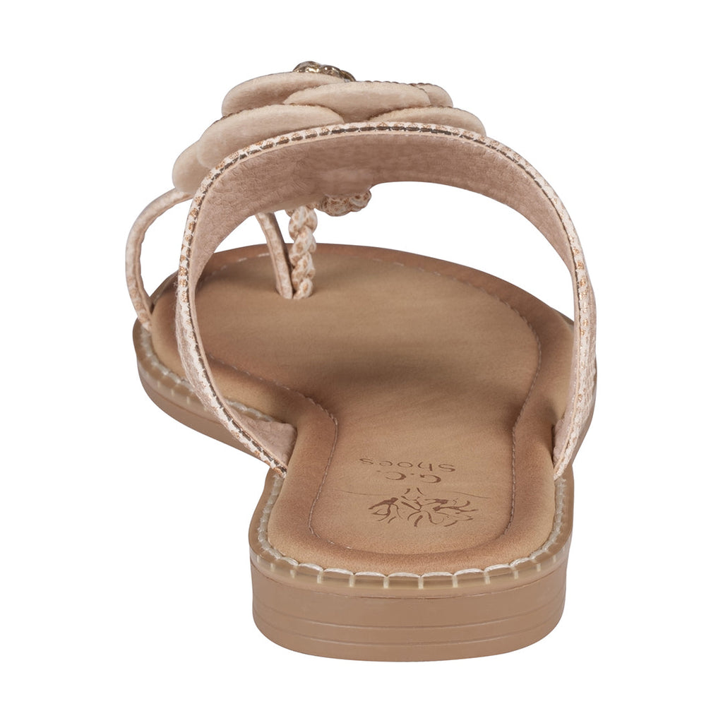 Women's Rose Gold Embellished Flower Toe Ring Flat Sandals