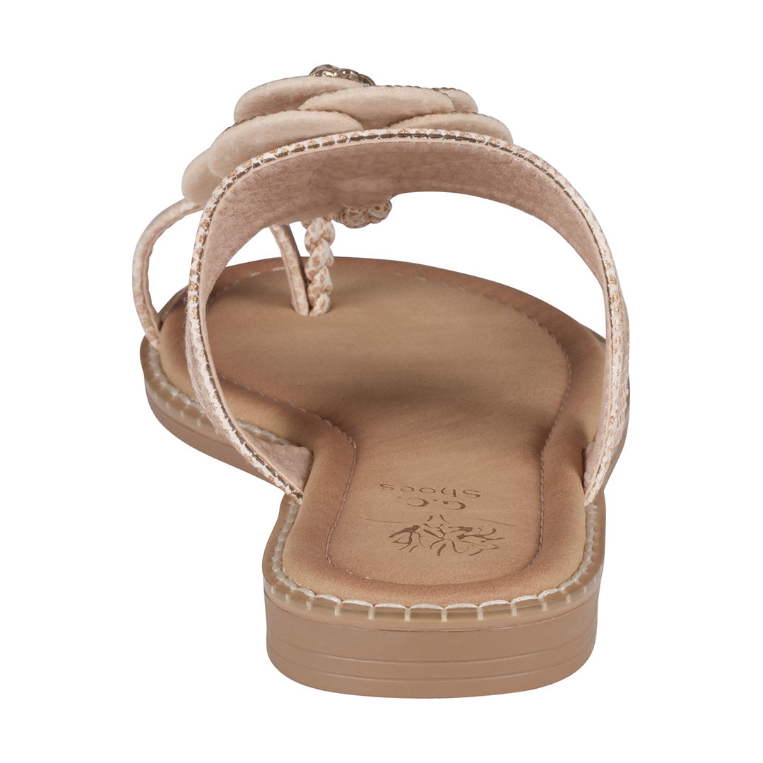 Women's Rose Gold Embellished Flower Toe Ring Flat Sandals