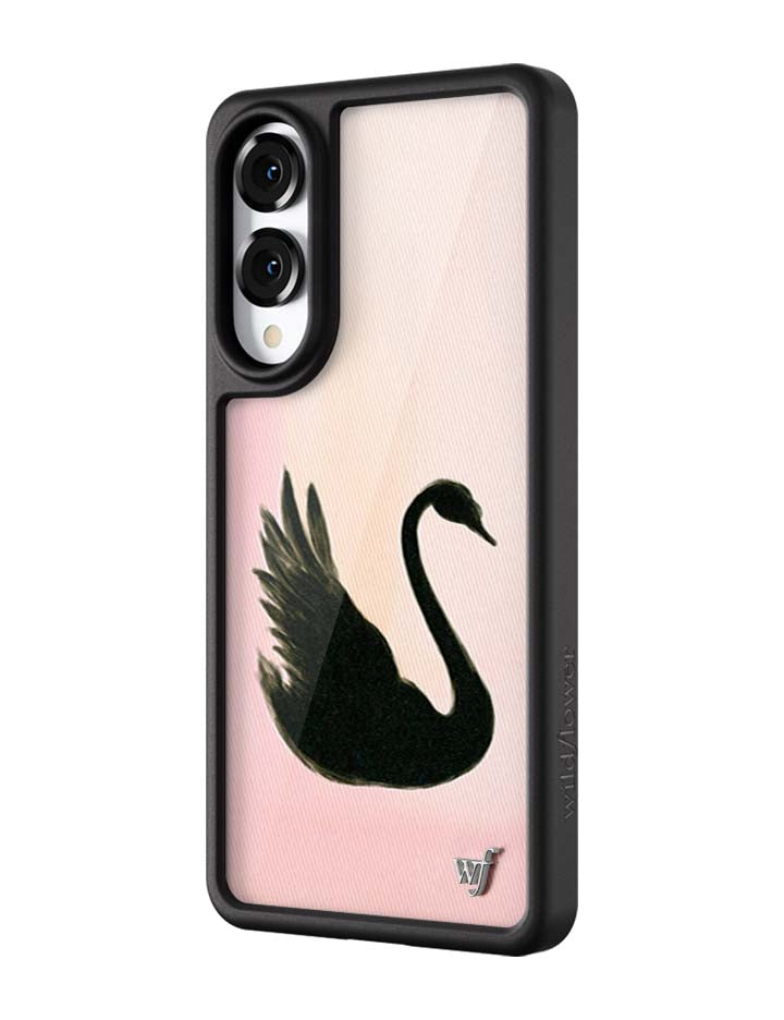 Black Swan Samsung Galaxy Case with Soft Pink Background