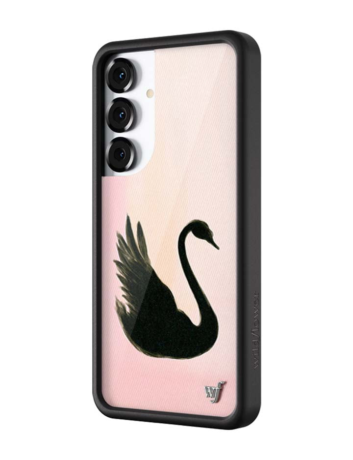 Black Swan Samsung Galaxy Case with Soft Pink Background