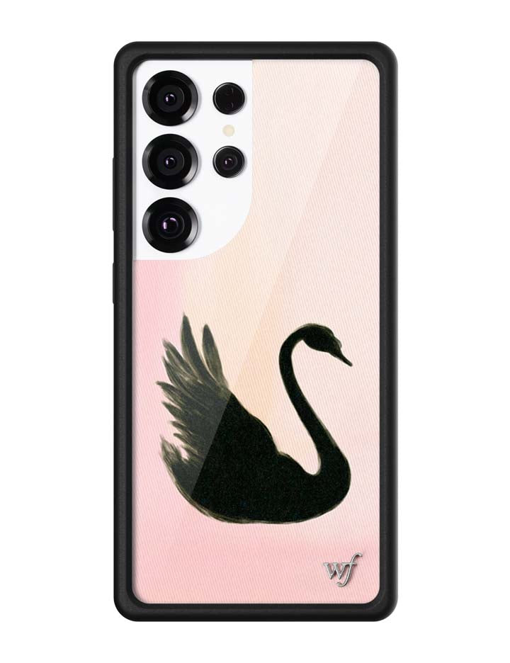 Black Swan Samsung Galaxy Case with Soft Pink Background