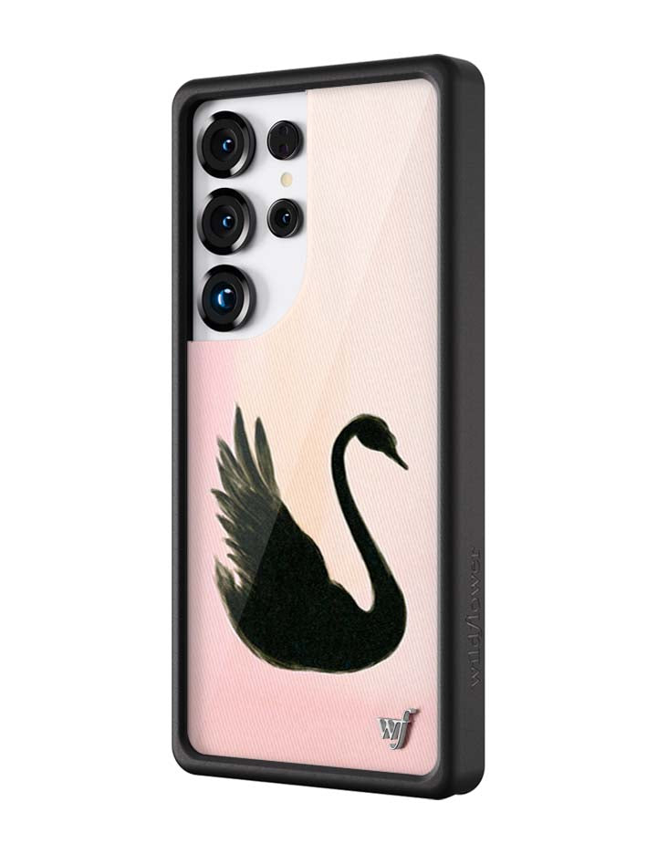 Black Swan Samsung Galaxy Case with Soft Pink Background