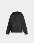 Women's Cloudburst water-resistant zip hoodie in minimalist neutral tones, featuring a relaxed silhouette and front zipper.