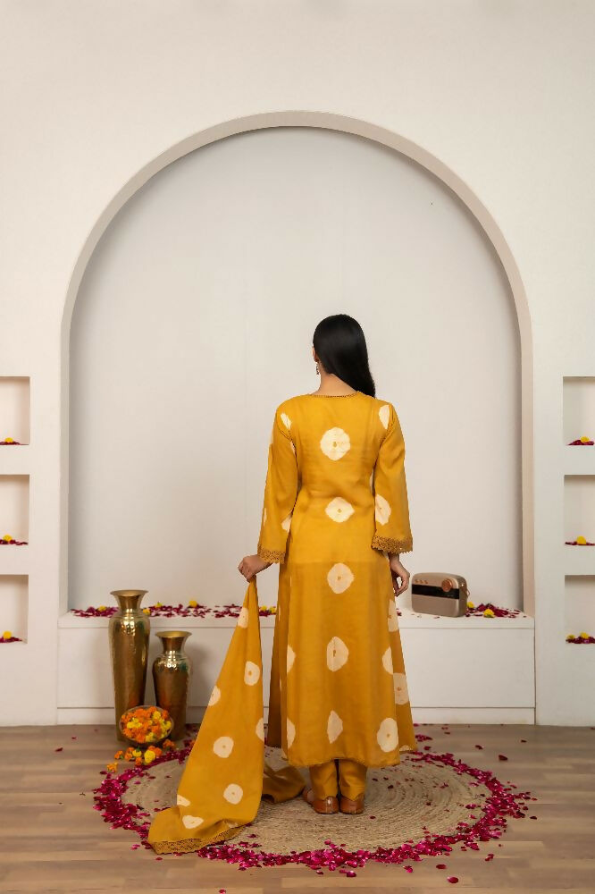 Mustard Yellow Tie & Dye Cotton Suit Set for Women
