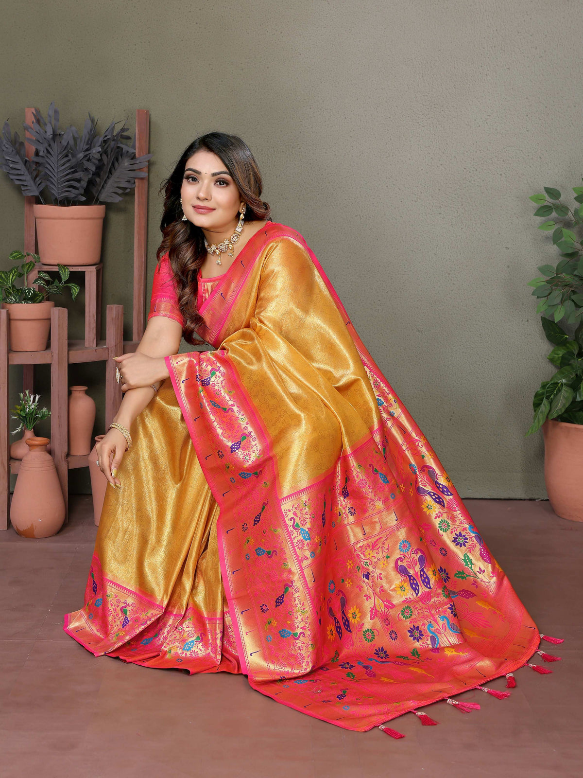 Yellow Tissue Silk Paithani Woven Saree for Wedding Occasions