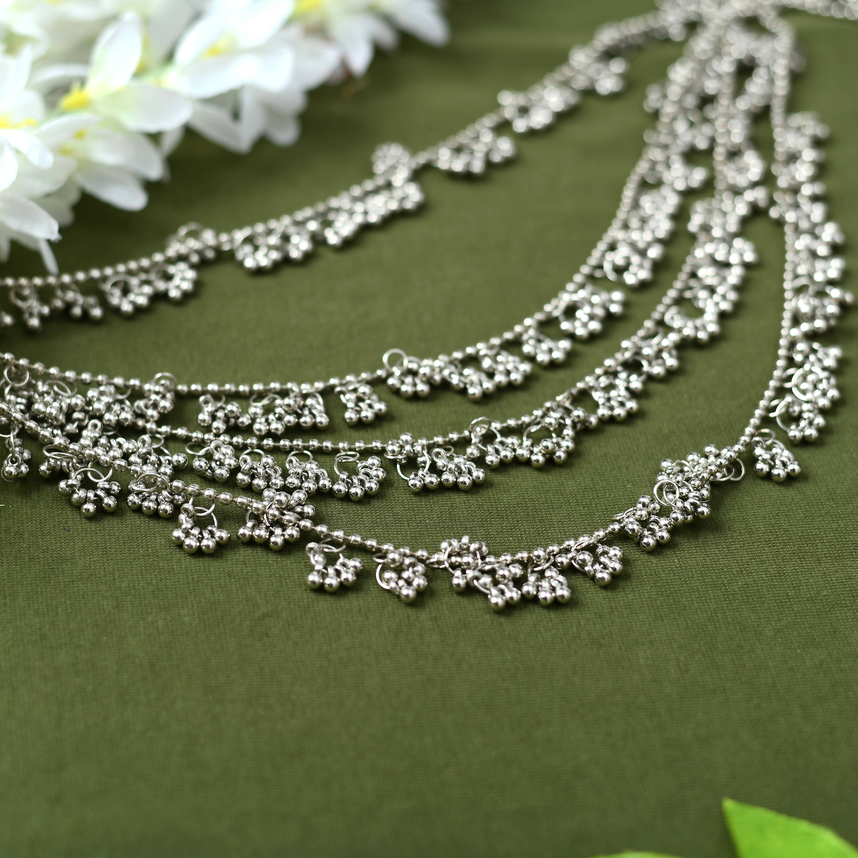 Oxidised Silver-Plated Brass Ghungroo Long Necklace with Earrings