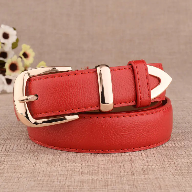 Women's Casual Faux Leather Belt with Gold Tone Alloy Buckle - Image 2